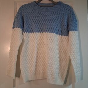 Elegant Two-Tone Homeade Cable Knit Sweater